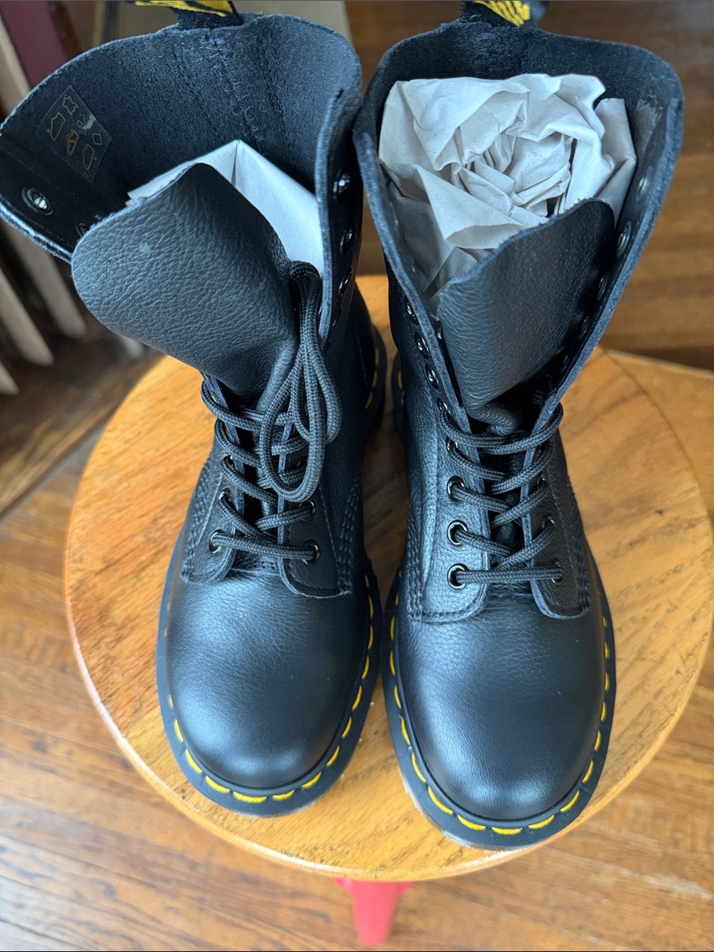 Dr. Martens Black Virginia Leather Lace-Up Boots with Yellow Stitching Accent - Picture 5 of 8